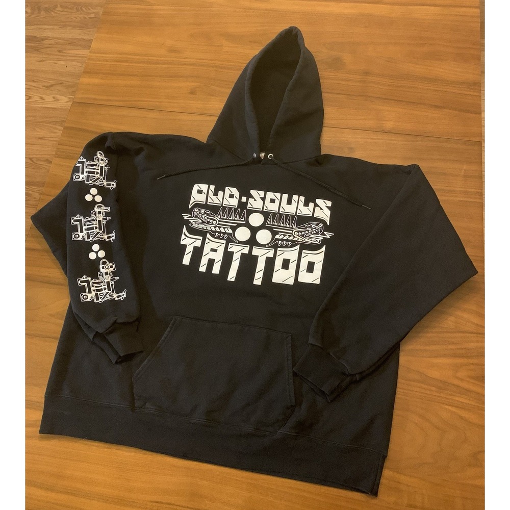 Old Souls Tattoo Shop Hoodie Sweatshirt Mens L/XL Black Ink Gun Parlor KC Snake